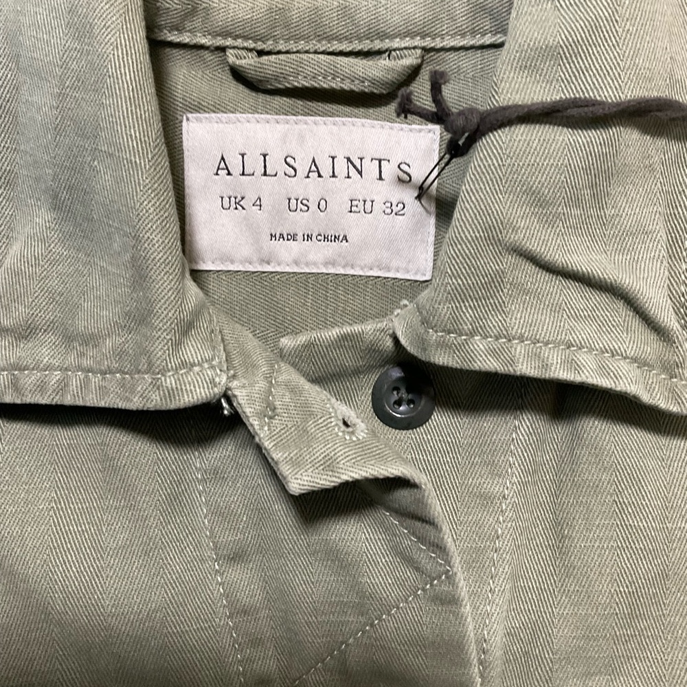 AllSaints Maisy Cotton Denim Shirt Jacket Khaki Green Long Sleeve Size 0 - Picture 2 of 8